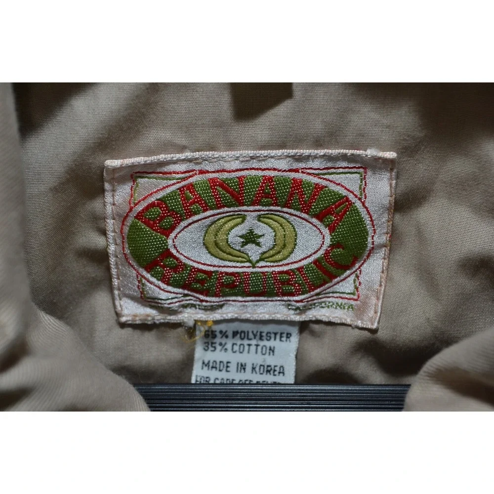 VTG Banana Republic Safari‎ Vest Mens Medium Beige Mock Neck Full Zip Hiking
